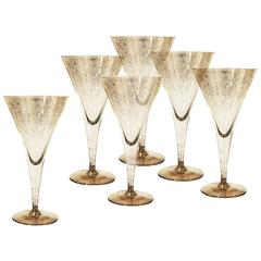 Vintage Dorothy C. Thorpe Gold Fleck Large Champagne Flutes or Wine Glasses