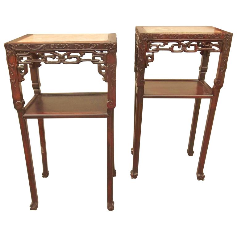 Pair of Oriental Pedestal Stands or Console Side Tables For Sale at 1stdibs