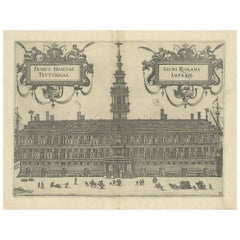 Rare 1582 Copper Engraving of Hanseatic House, Antwerp by Guicciardini