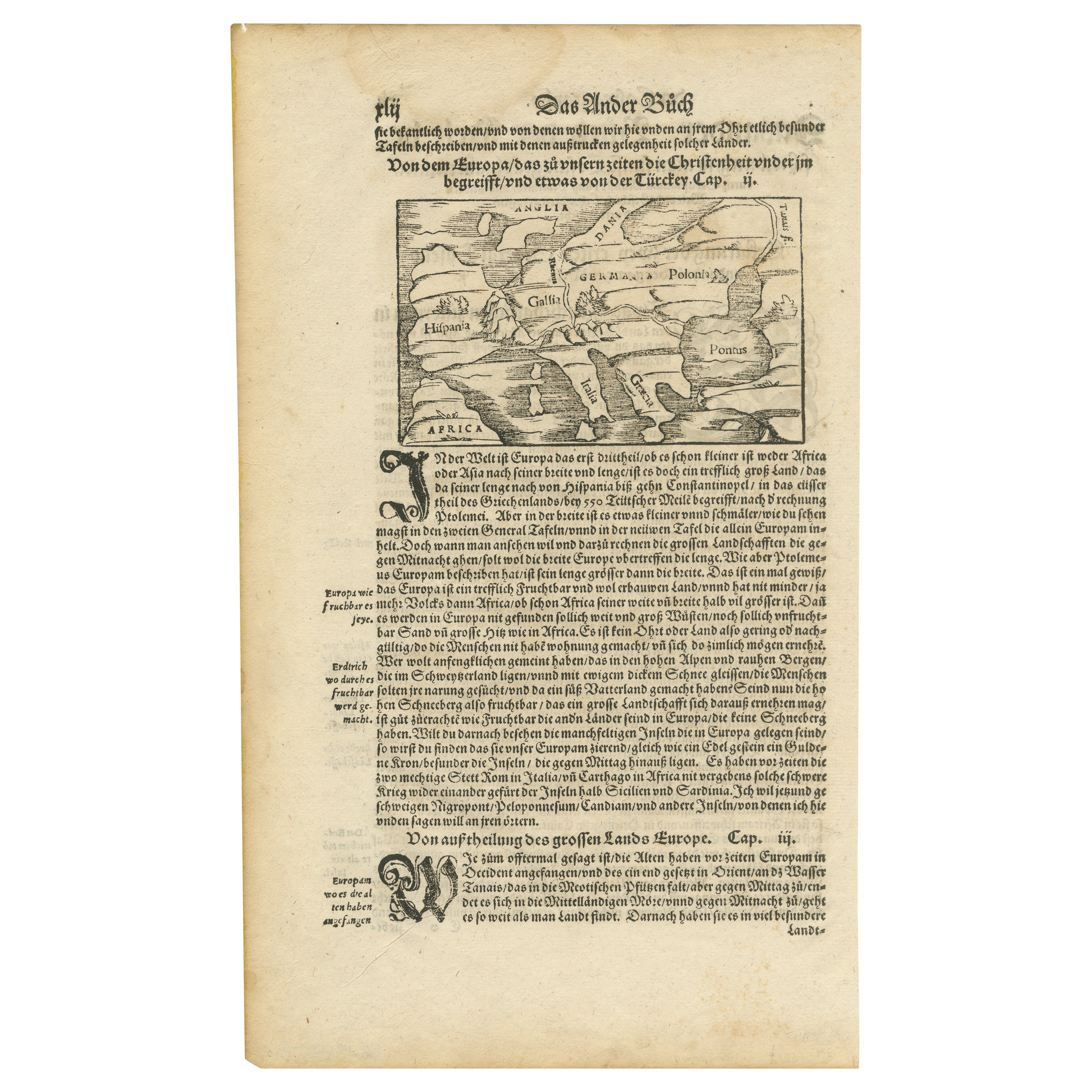 Carte de l'Europe gravée sur bois par Sebastian Münster en 1574 : Première vue du continent