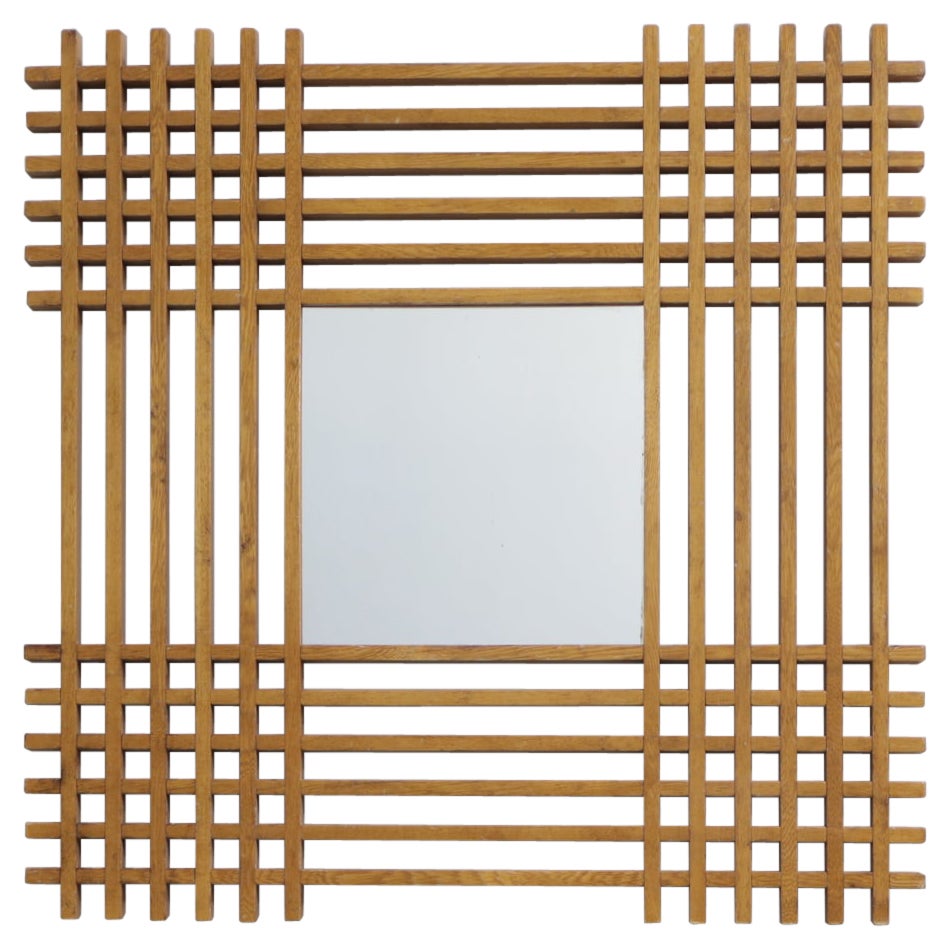 Ettore Sottsass  Santambrogio & De Berti Mirror  in wood "Oak," Italy 60'
