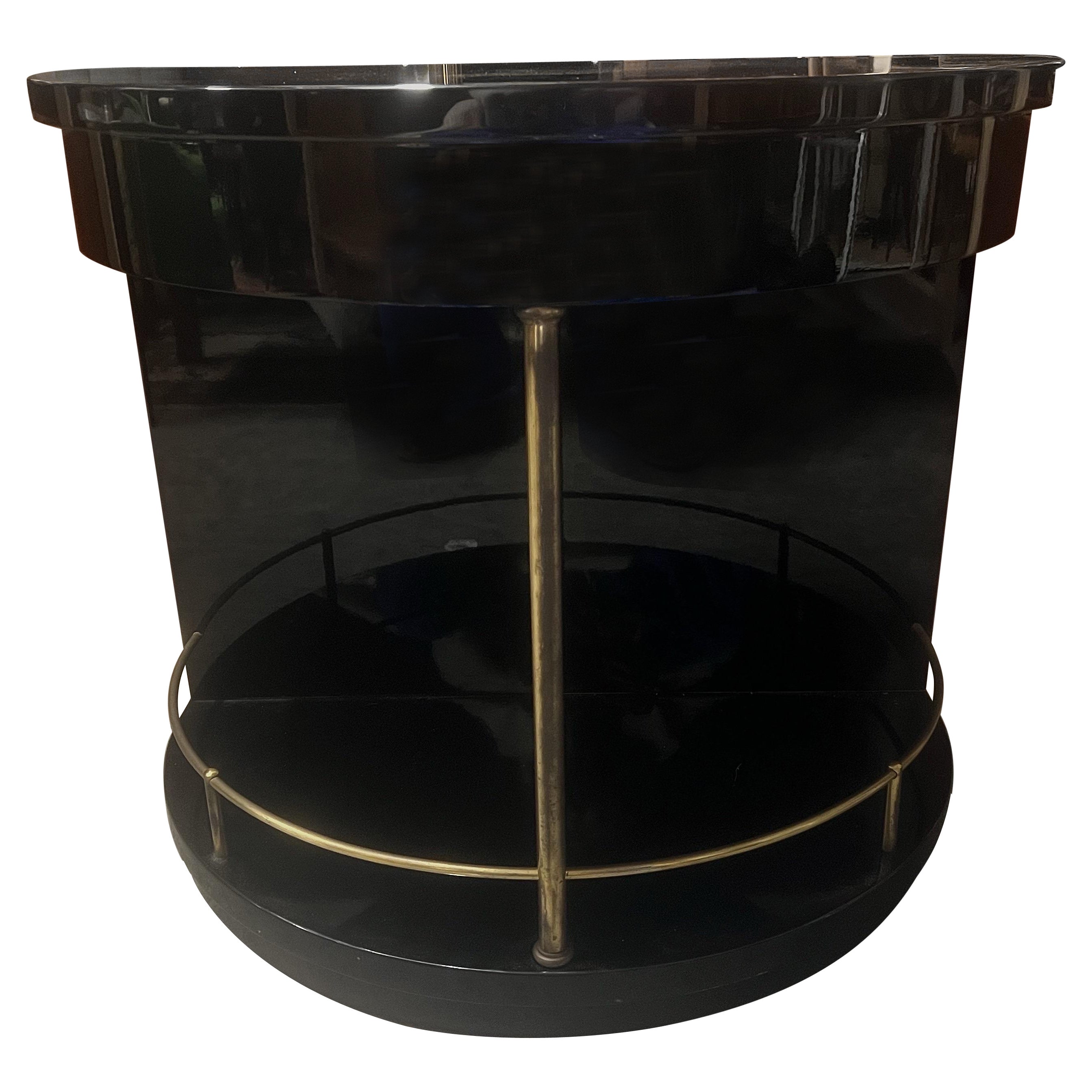 Tavolo Demi Lune in stile Art Deco Revival Italiano Nero e Ottone