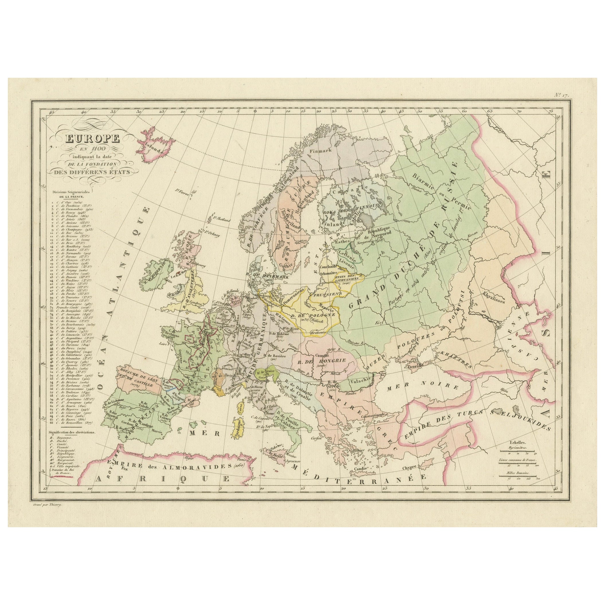 Mapa antiguo de Europa en el siglo XII - Malte-Brun & Sarrazin, 1880