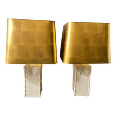 pair of Italian ceramic lamps with palm tree decoration circa 1960/1970