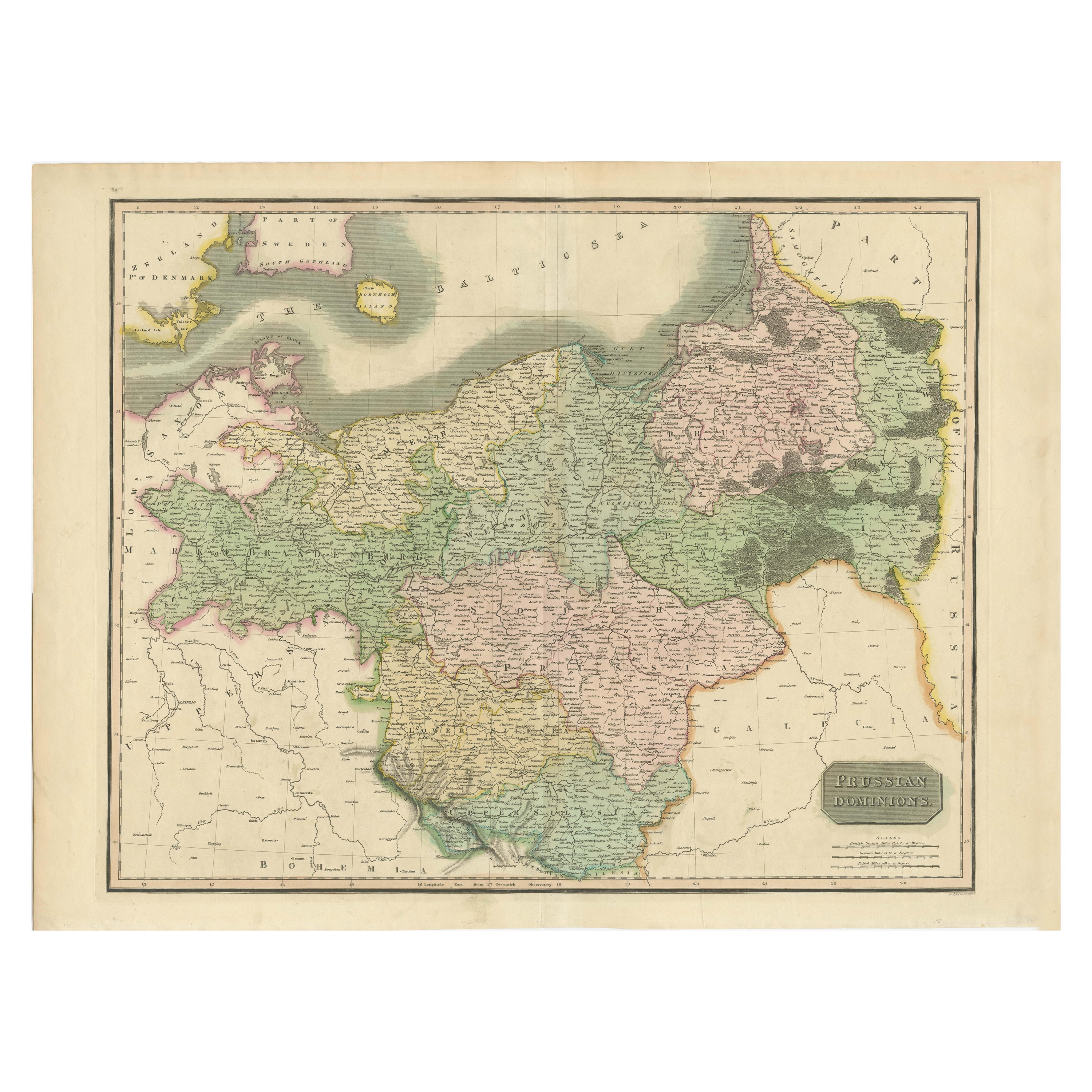 Prussian Dominions Map by John Pinkerton, 1818 - Detailed Copperplate Engraving For Sale