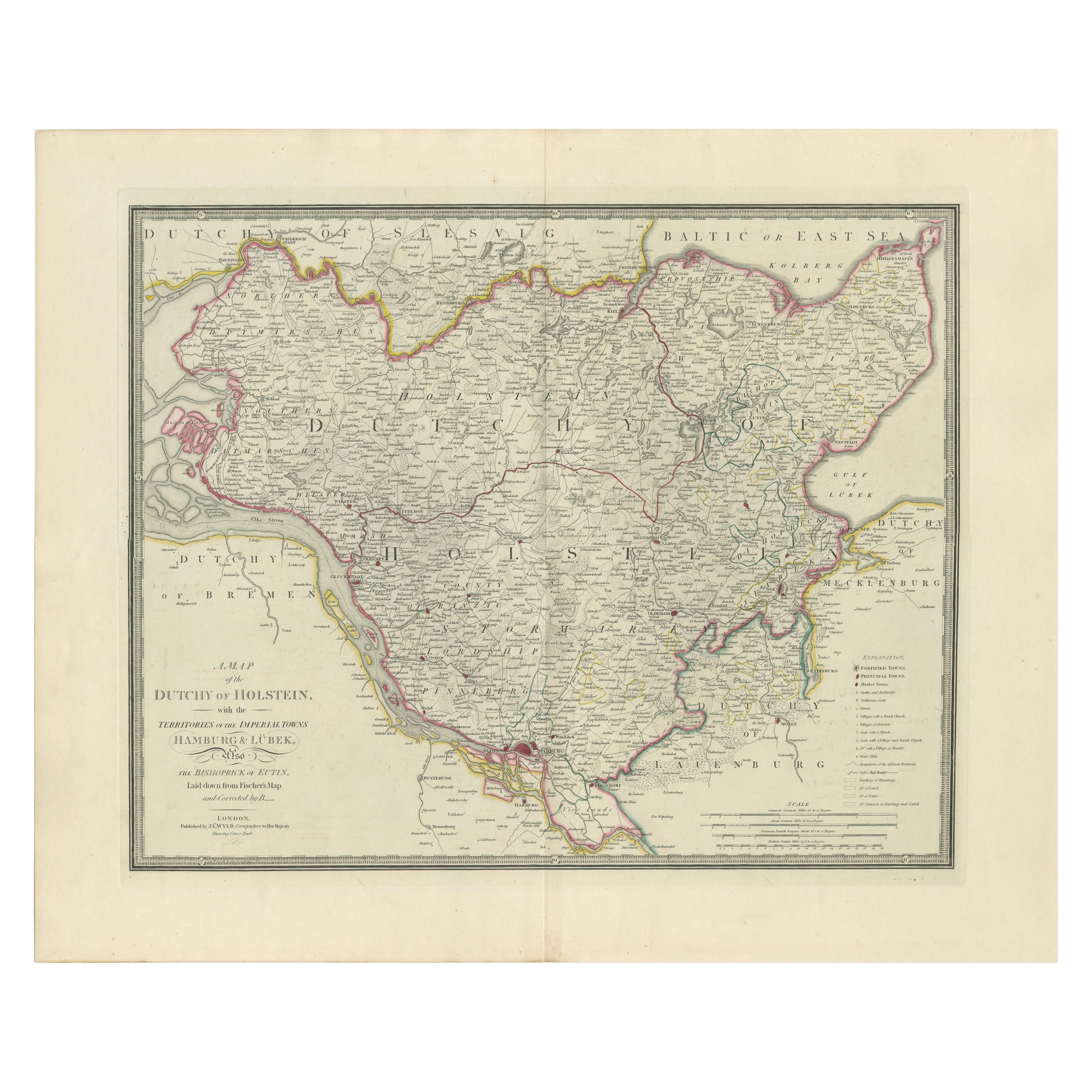 Map of the Dutchy of Holstein and the Territories of Hamburg & Lübek, 1875 For Sale