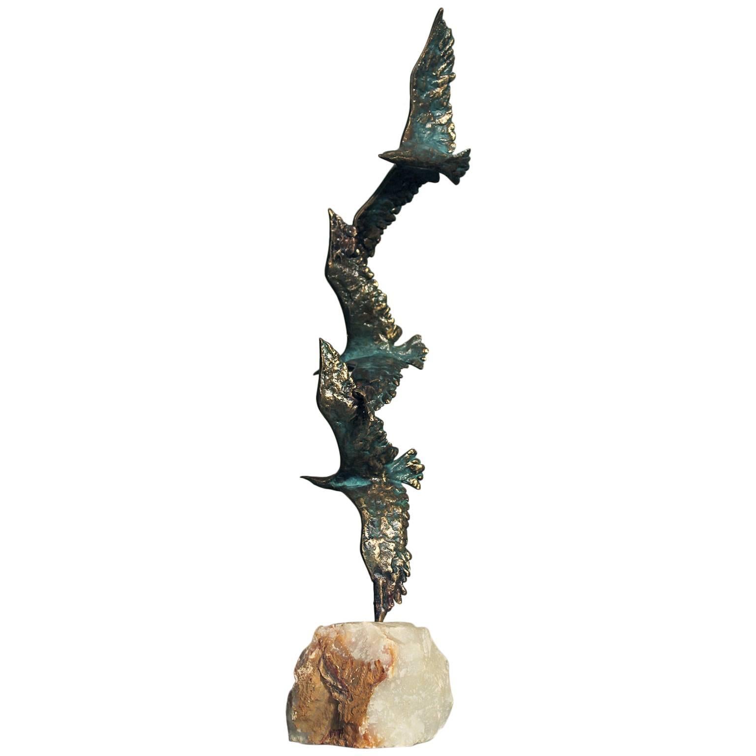 Curtis Jere Bronze Sculpture, Three Birds in Flight