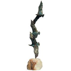 Vintage Curtis Jere Bronze Sculpture, Three Birds in Flight