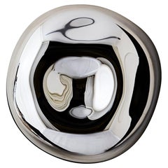 Lapis 3 Sculptural Silver Mirror with Handblown Glass by Homa