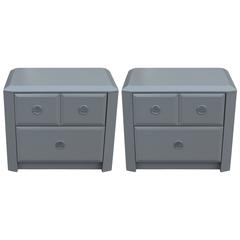 Pair of Modern Grey Lacquered Gem Cut Two Drawer Nightstands 3