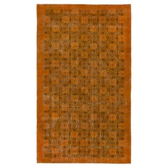 5.3x8.8 Ft Orange Color Handmade Turkish Wool Area Rug with Floral Design