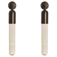 Pair of Elegant Bespoke Italian "Selene" wall sconce in bronze and Selenite