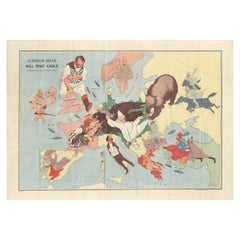 WWI Satirical Cartoon Map: 'Kill That Eagle' by J.H. Amschewitz, 1914