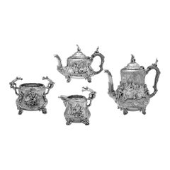 Antique Incredible Teniers style sterling silver tea and coffee service hallmarked 1880