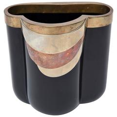Italian Antonio Pavia Black Glass and Mixed Metals Sculptural Vase /Vessel