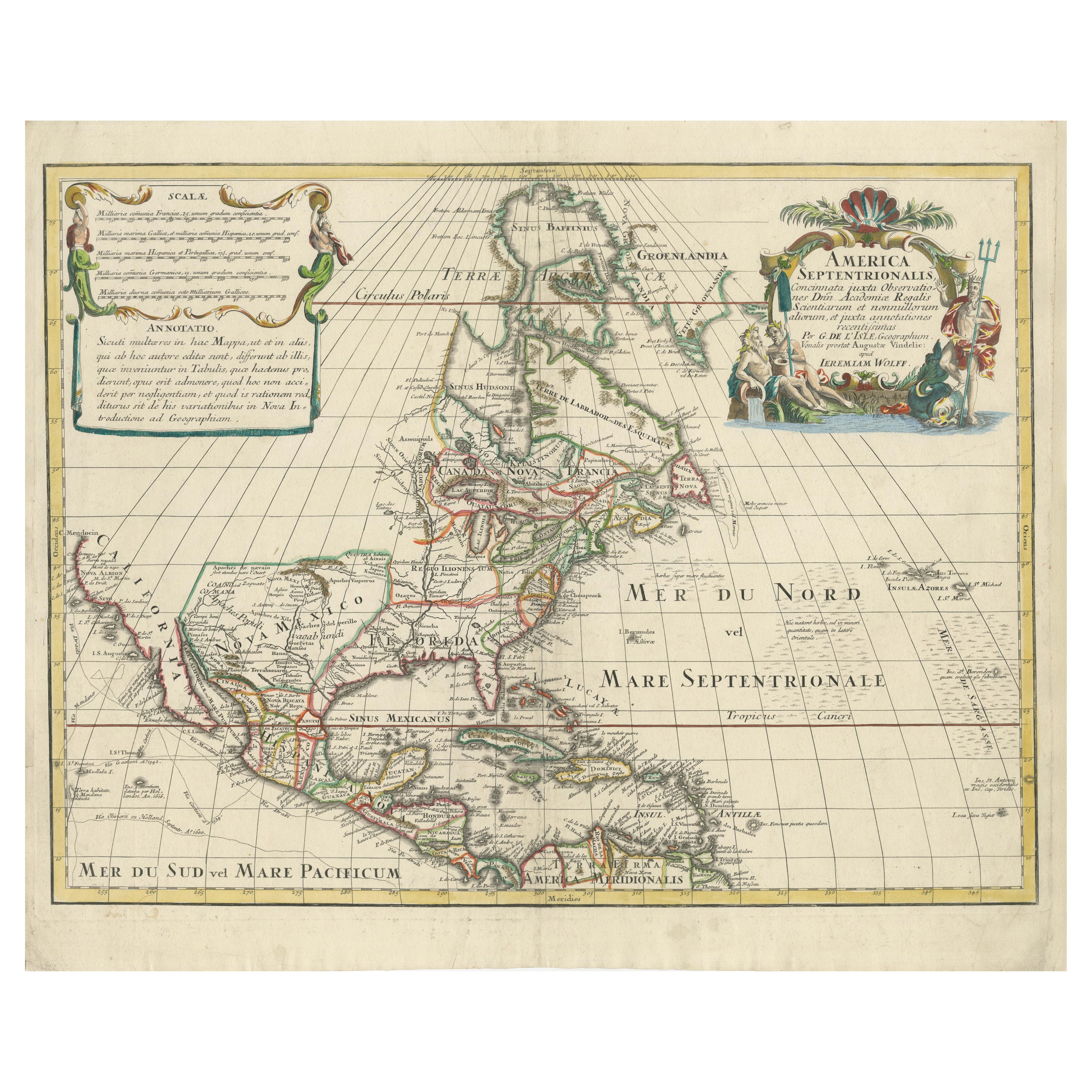 Scarce Latin Edition of Guillaume Delisle's 1700 Map of North America
