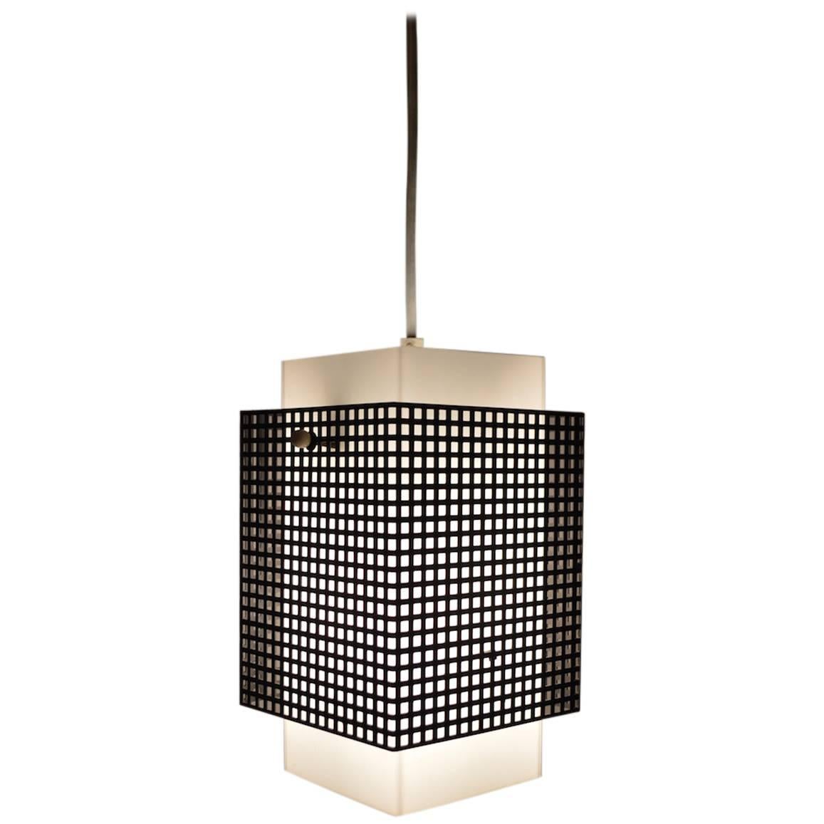 Grid Motif Squared Black and White Pendant Chandelier For Sale