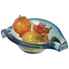 Italian Murano Glass Sommerso Console Bowl with Assorted Fruit