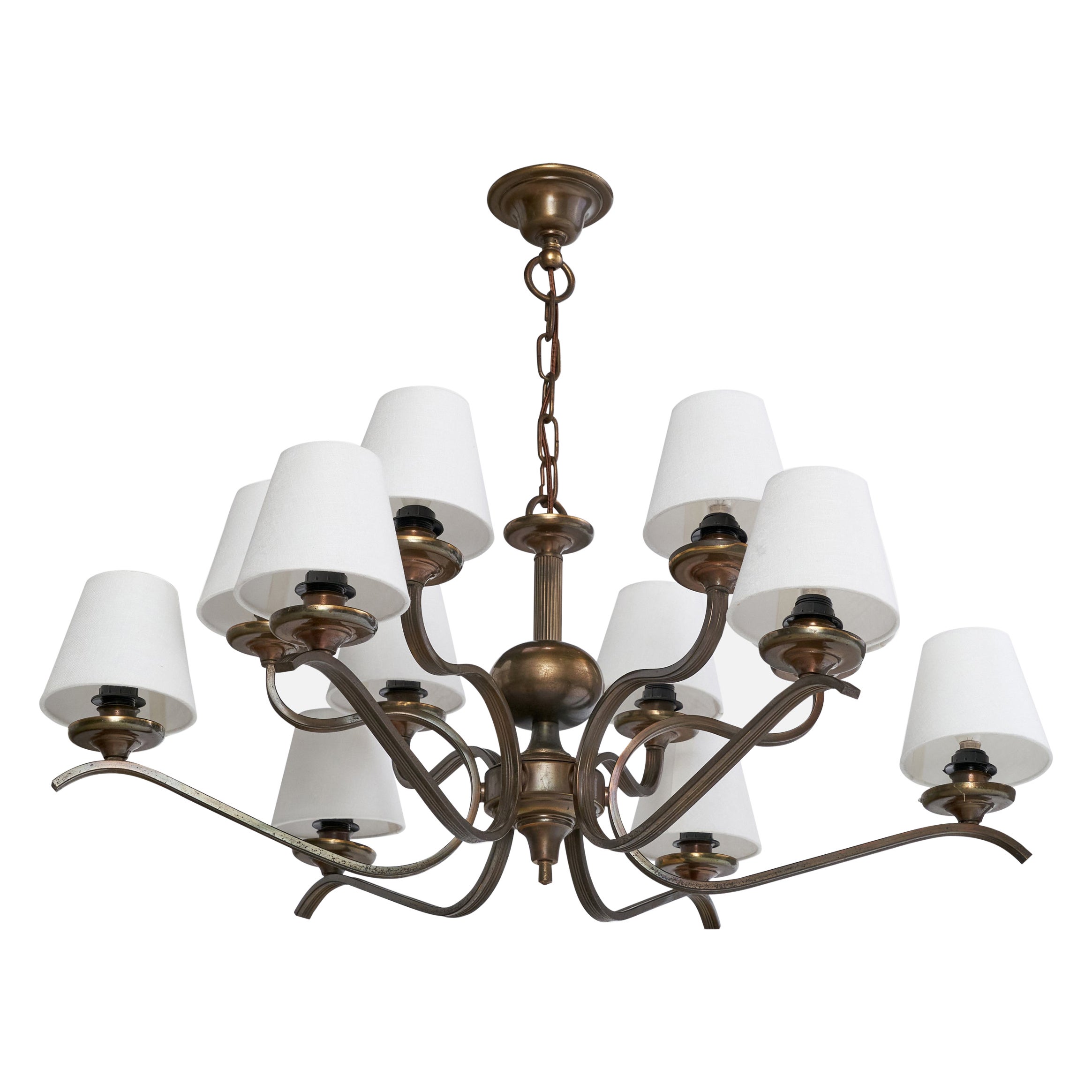 Italian Designer, Chandelier, Brass, Fabric, Italy, 1960s For Sale