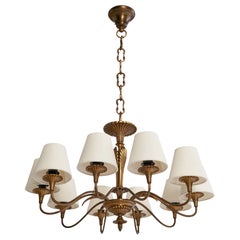 Italian Designer, Chandelier, Brass, Fabric, Italy, 1960s