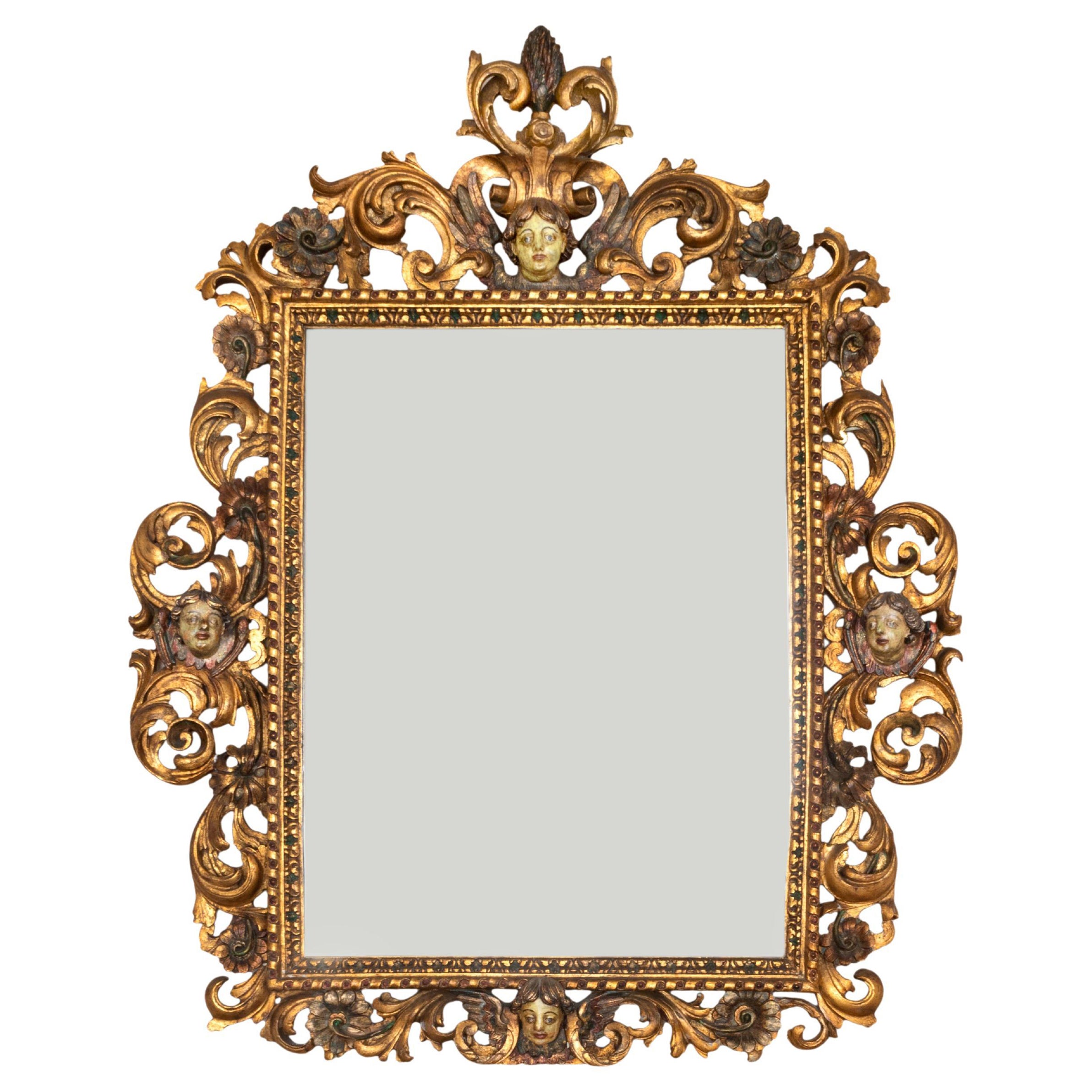 18th Century Portuguese Baroque Period Golden Gilt Mirror