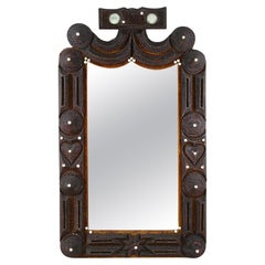 Rustic Tramp Art Mirror, 20th Century, Handcarved - Notch Cut, AT Dated 1905