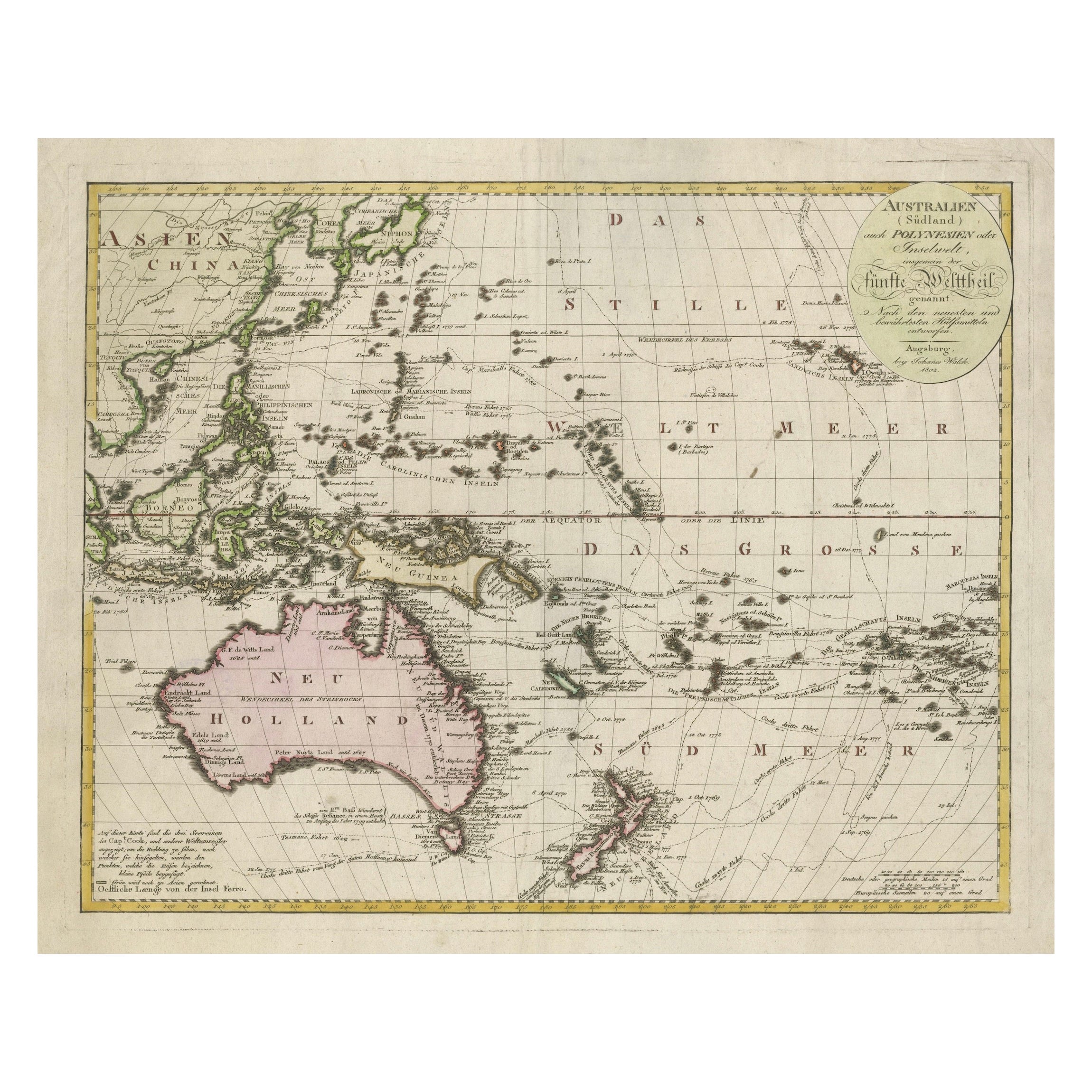 Map of Australasia and the South Pacific – European Exploration Routes aus dem Jahr 1802