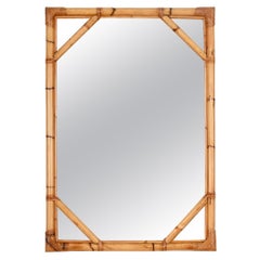 Vivai del Sud Gran espejo rectangular de bambú y ratán tejido, Italia Años 60