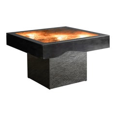 Table basse carrée en métal avec plateau rétro-éclairé, 1970