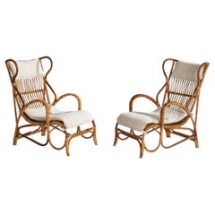 Dal Vera, Lounge Chairs, Bamboo, Rattan, Fabric, Italy, 1950s