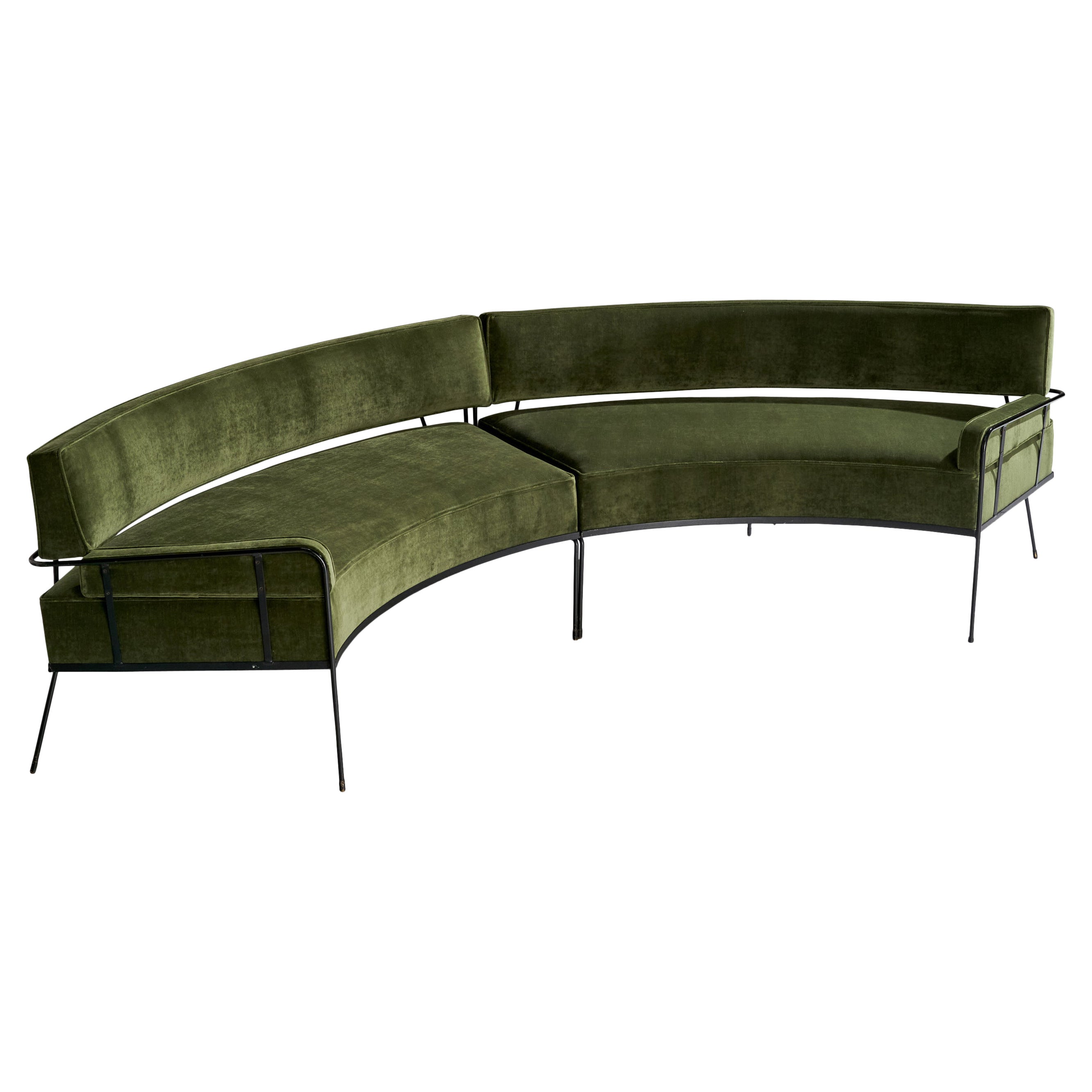 American Designer, Curved Sofa, Iron, Velvet, USA, 1950s