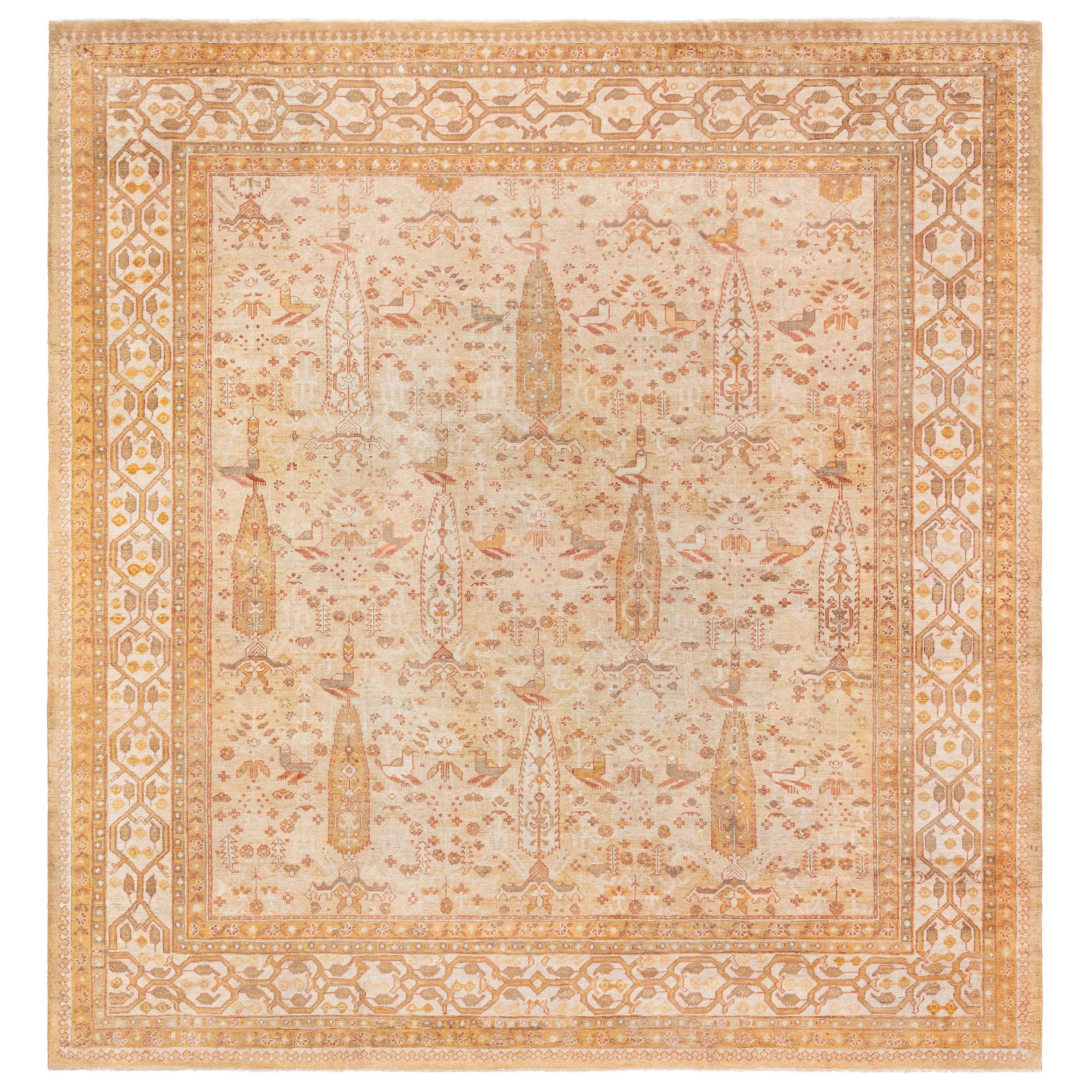 Doris Leslie Blau Antique Turkish Oushak Beige Handwoven Wool Rug