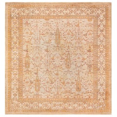 Doris Leslie Blau Alfombra turca antigua de lana tejida a mano Oushak Beige