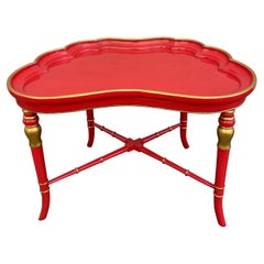 Vintage Red Lacquered Kidney Shaped Cocktail Table by Karges