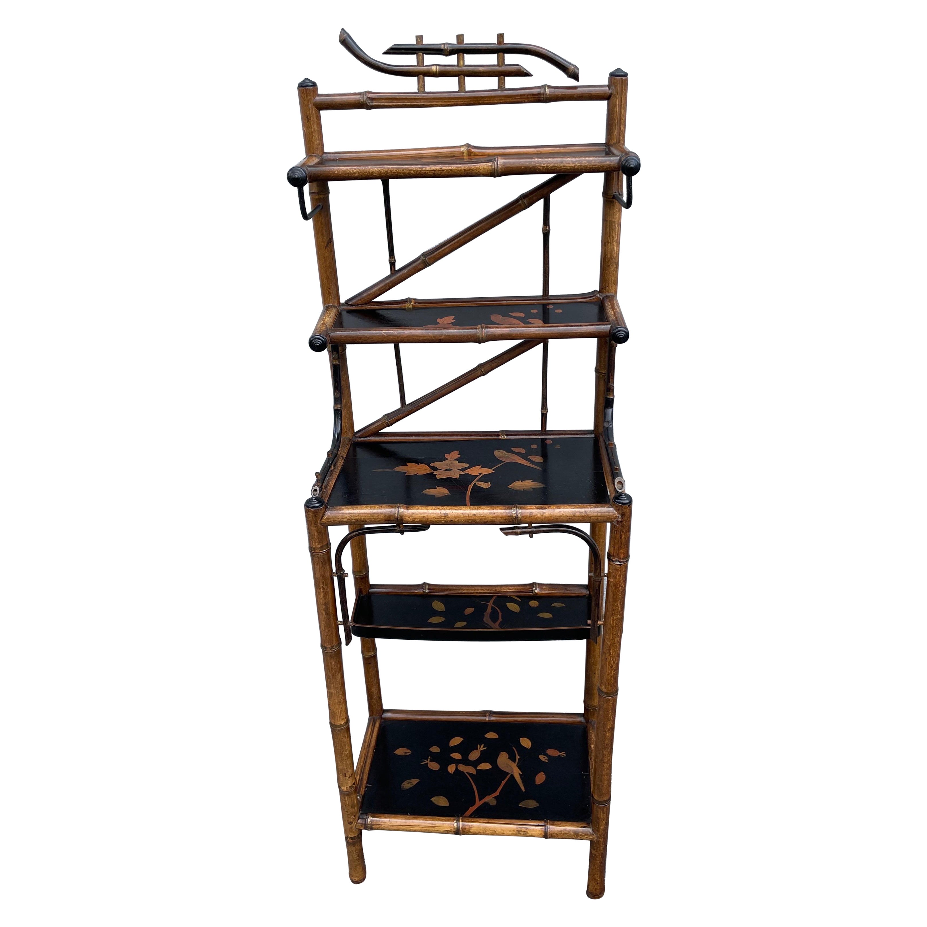 Antique Bamboo Pagoda Style Etagere