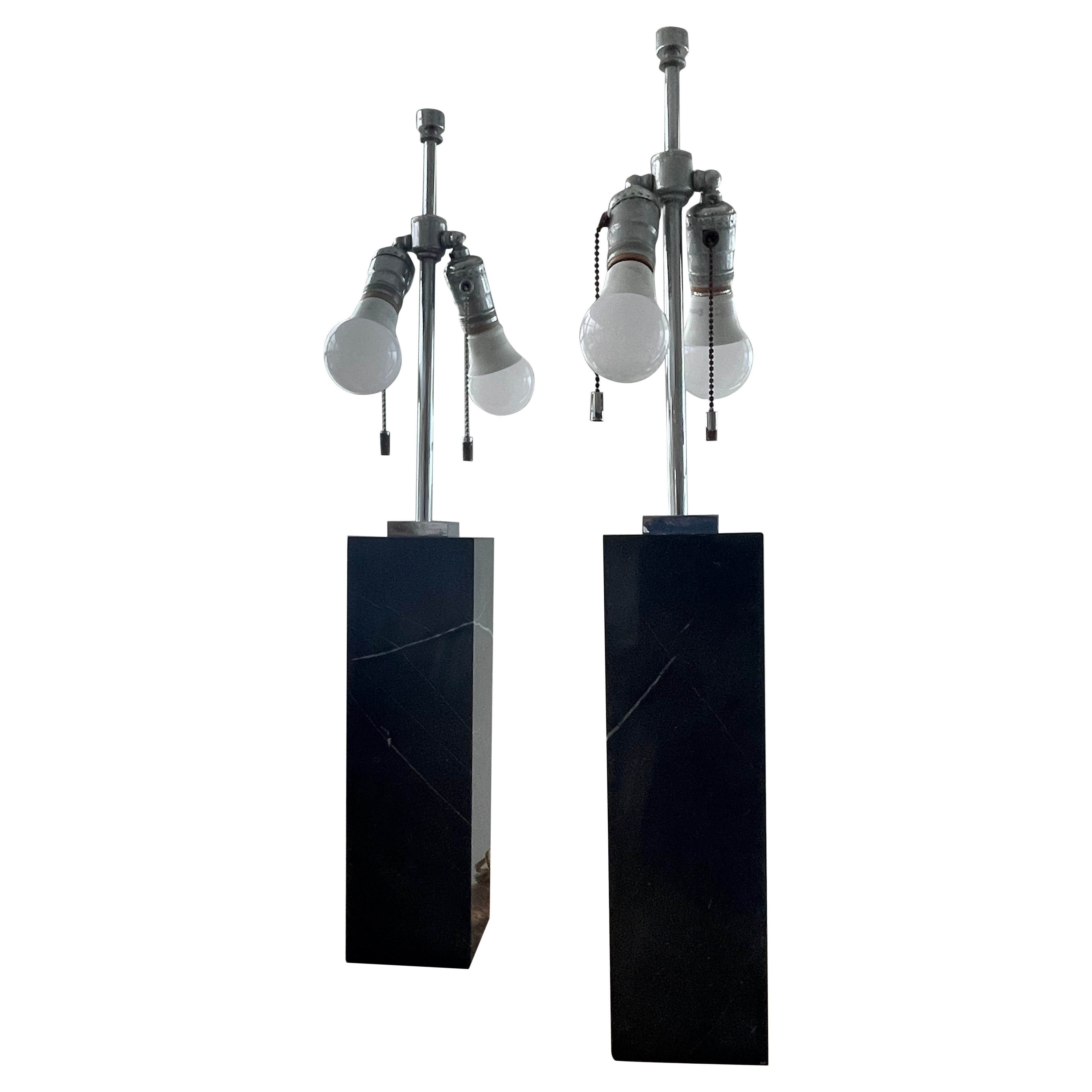 Pair of Vintage Black Marble Table Lamps