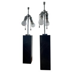 Pair of Vintage Black Marble Table Lamps