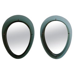 Paire de miroirs muraux italiens vintage en verre vert en forme de goutte d'eau par Cristal Arte