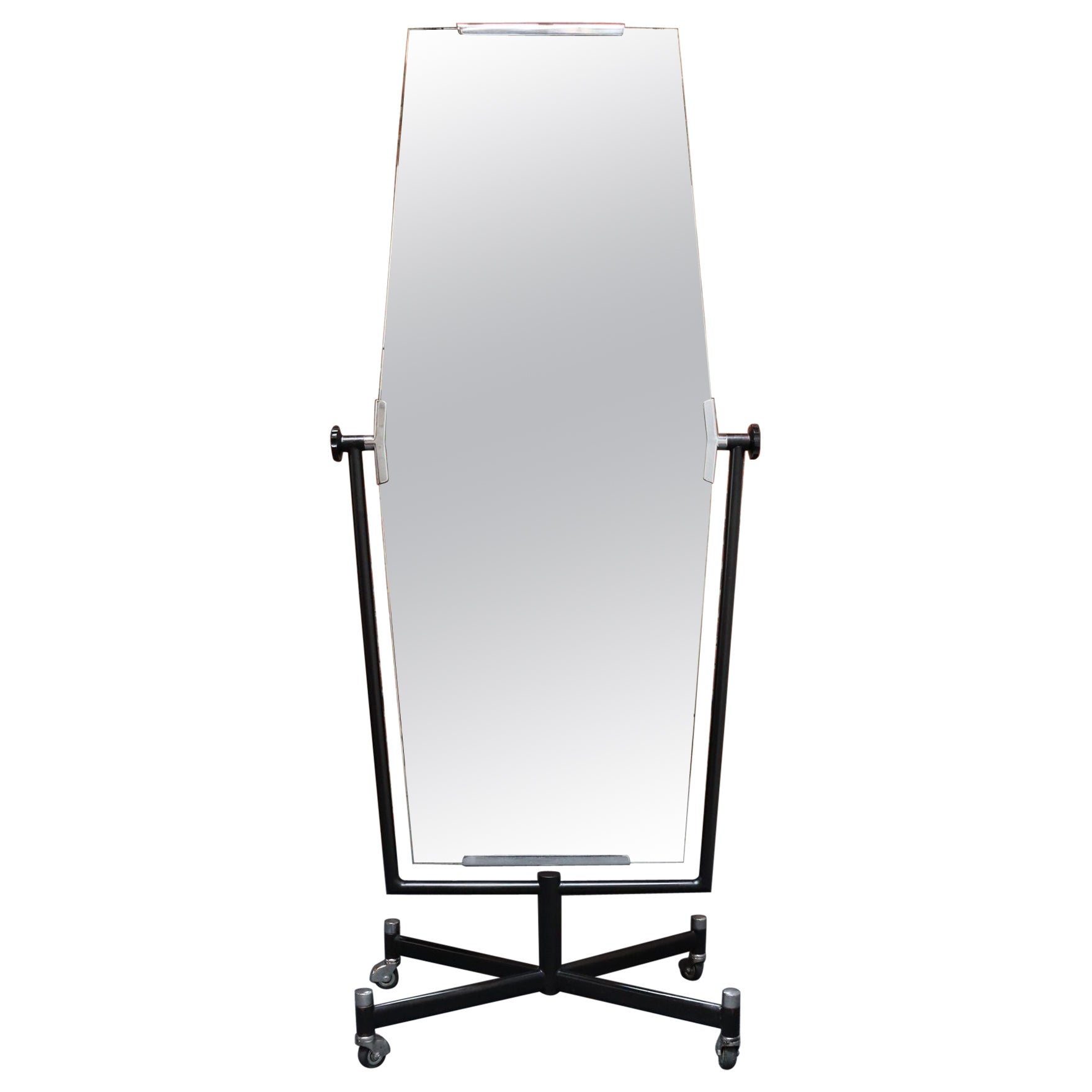 Vintage Italian Modernist Hexagonal Steel and Chrome Cheval Dressing Mirror