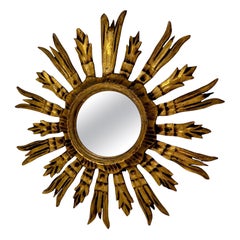 Espejo de Pared Italiano Starburst Sunburst de Madera Dorada, Moderno de Mediados de Siglo