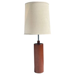 Mid Century Massiv Teakholz Zylinder Tischlampe