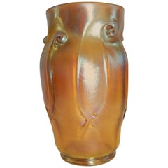 Tiffany Glass Iridized Tiffany Favrile Vase with Pigtail Prunts