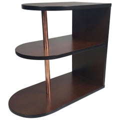 Art Deco Streamlined Walnut and Copper Three-Tiered Stand