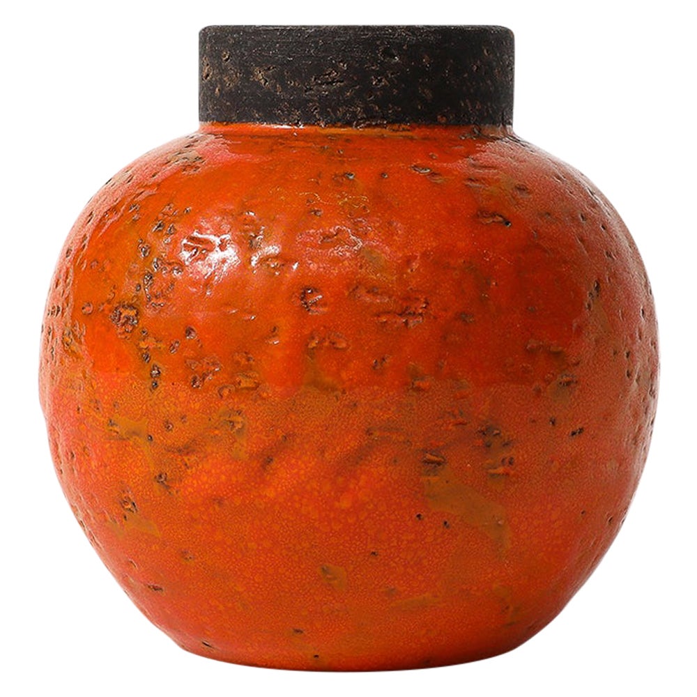Aldo Londi Bitossi Vase, Ceramic, Orange, Brown, Signed