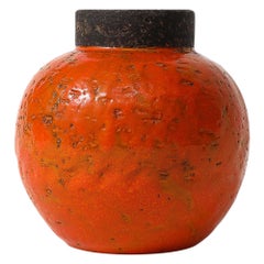 Aldo Londi Bitossi Vase, Ceramic, Orange, Brown, Signed