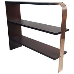 Art Deco Streamline Table/Shelf Walnut, Flat Bar Copper, Manner of Gilbert Rohde