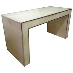 Parchment Colored Acrylic Writing Desk with Chrome Trim