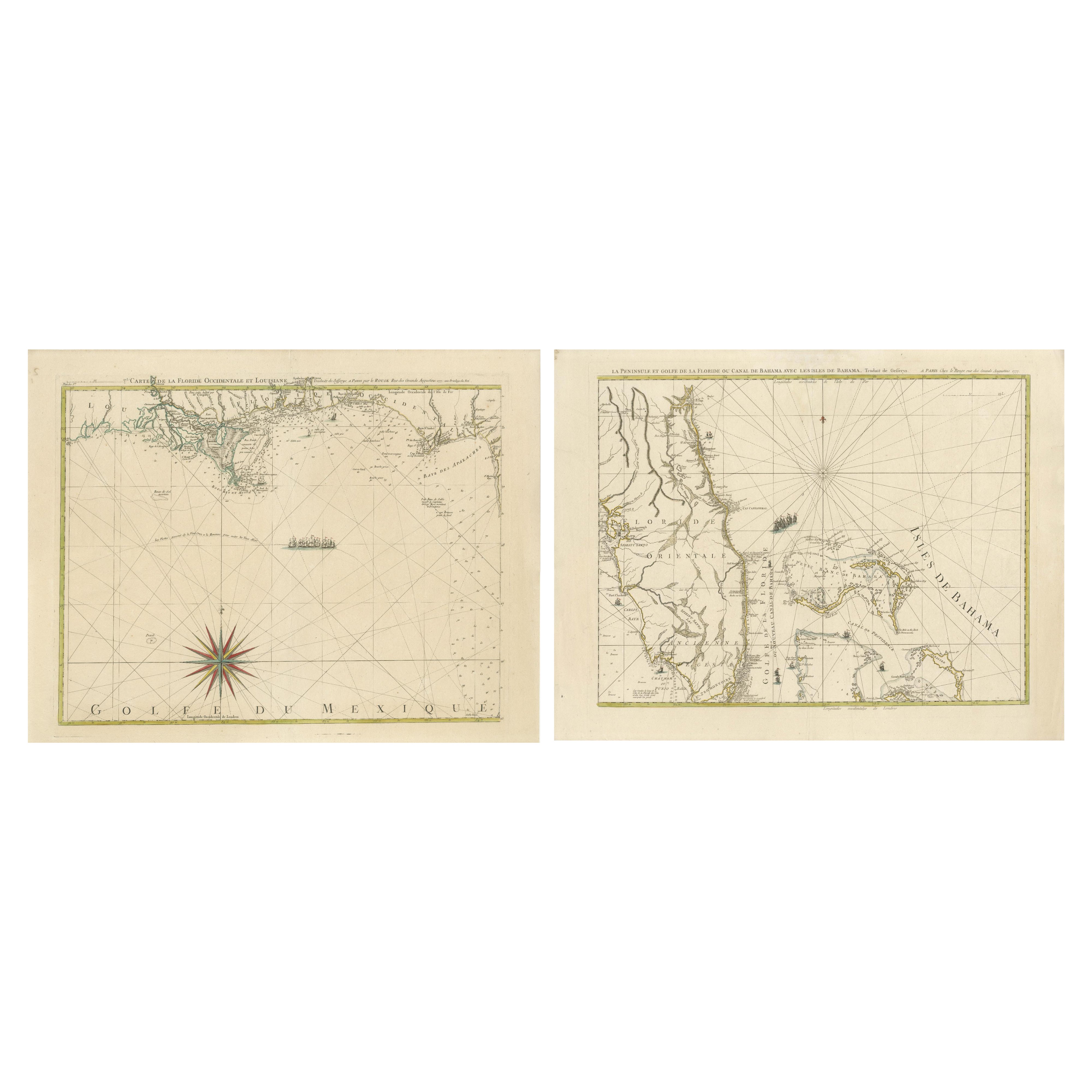 Map of Florida, Louisiana and the Bahamas – Set of Rare French Sea Charts, 1777 For Sale