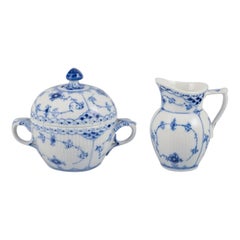 Royal Copenhagen Blue Fluted Half Lace, sugar bowl and creamer.