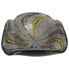 Handblown Multi-Colored Lattticino on Black Murano Glass Bowl